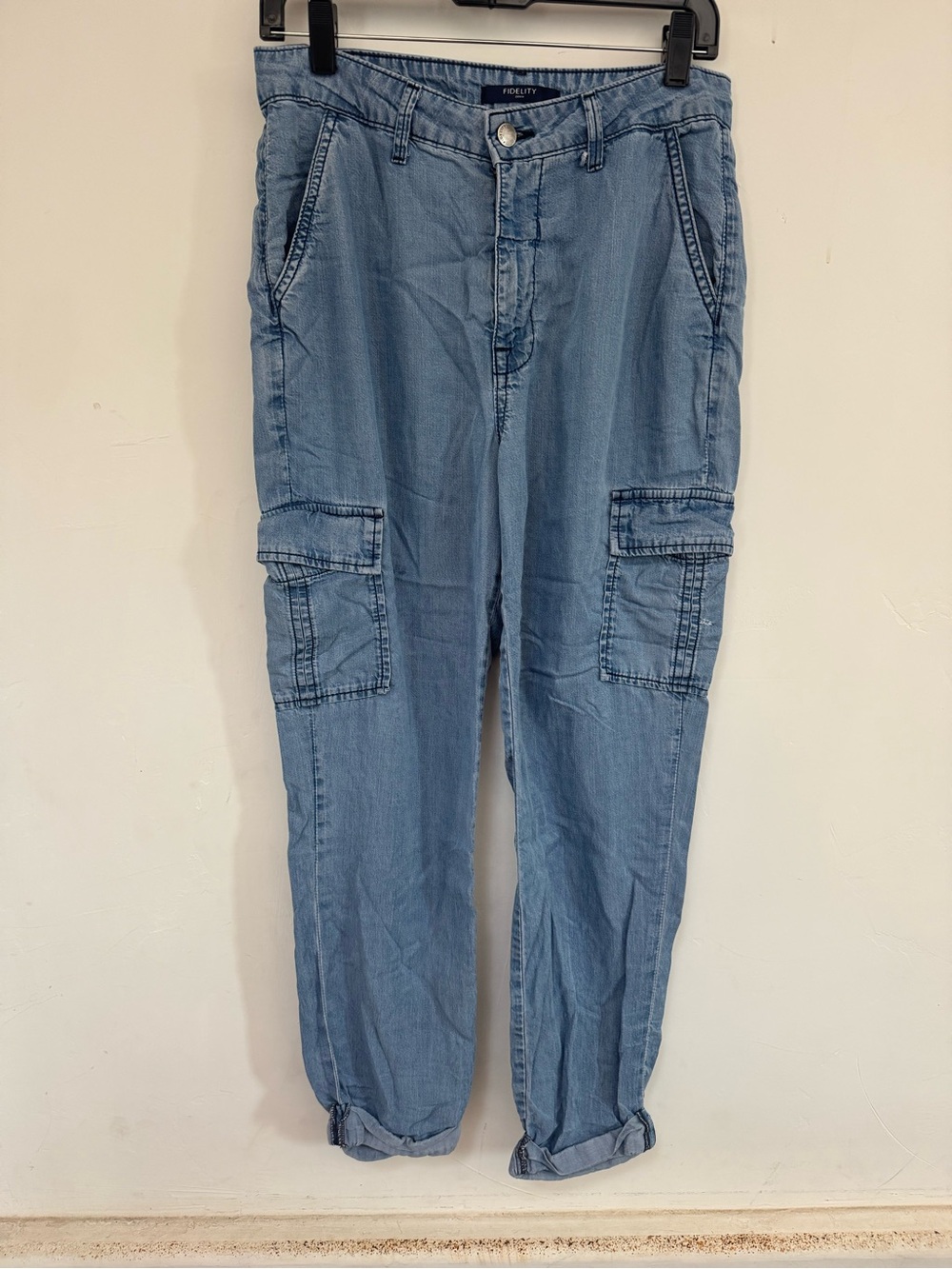 Fidelity Light Blue Relaxed Cargo Jeans for Men
